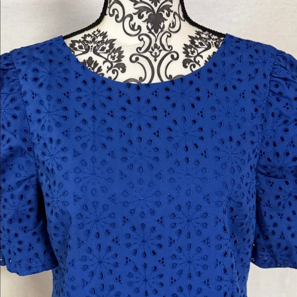 Lilly Pulitzer Shaila Top Baha Blue Eyelet Lined Blouse with puff sleeves Small